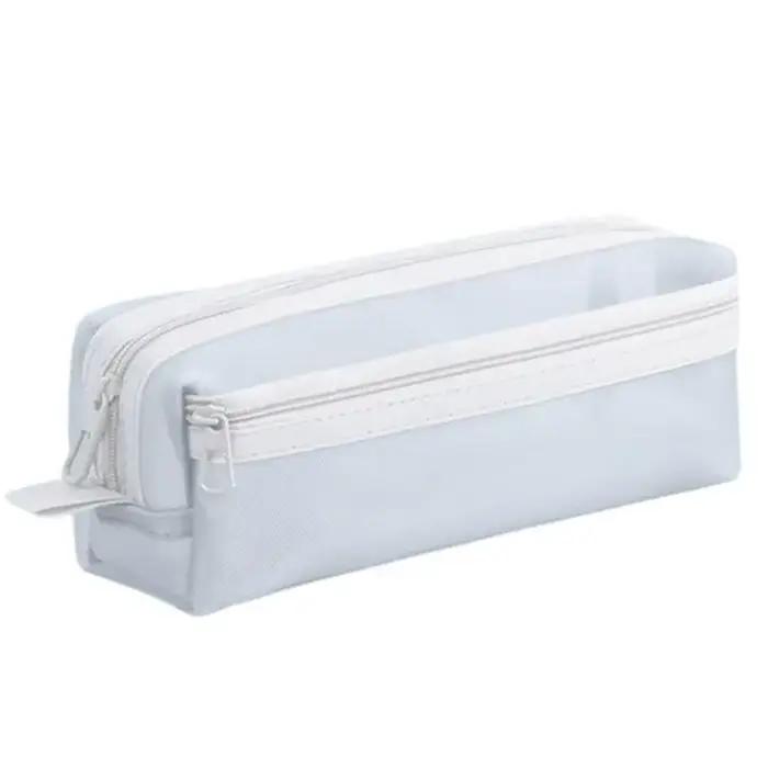 Sac à stylos en maille Double couche, sac de rangement de papeterie Transparent de grande capacité, 