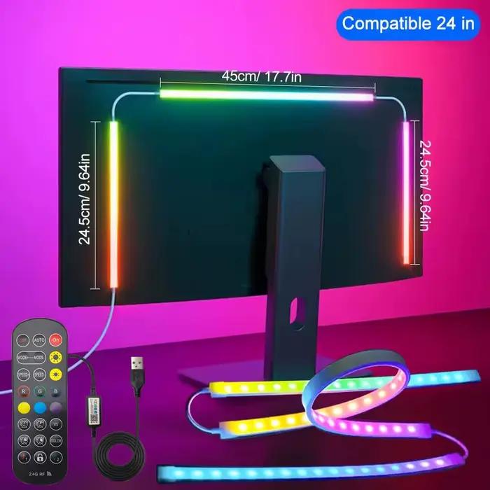 LED bande de jeu lumière ordinateur moniteur rétro-éclairage RGBIC LED bande lumineuse 24-34 pouces 