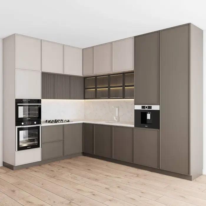 Armoire, bois massif, armoire de cuisine, matériau PVC, avec conception d'évier, style de luxe, prod