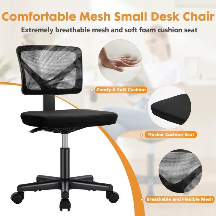 JHK Mesh avec support lombaire chaise de bureau sans accoudoirs dossier bas avec roues hauteur régla
