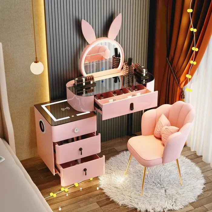 Table de toilette européenne de luxe avec rangement pour chambre à coucher, chaise de bureau et coif