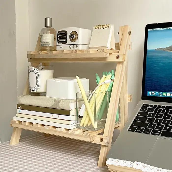 Support de rangement de bureau en bois, étagère de rangement de bureau à 2 niveaux, organisateur de 