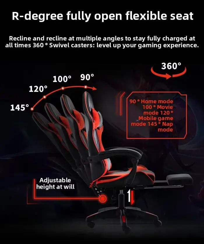 Chaise de jeu ergonomique avec support lombaire en PU et repose-pieds réglable pour bureau occasions spéciales gaming travail confort durable