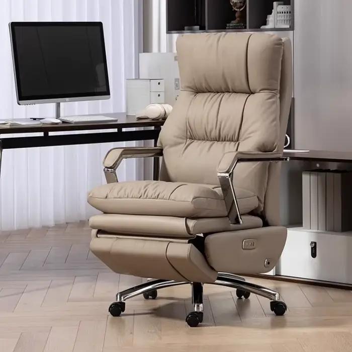 Chaise de bureau vintage élégante en cuir de vache avec design érgonomique pour bureau et maison occasions spéciales