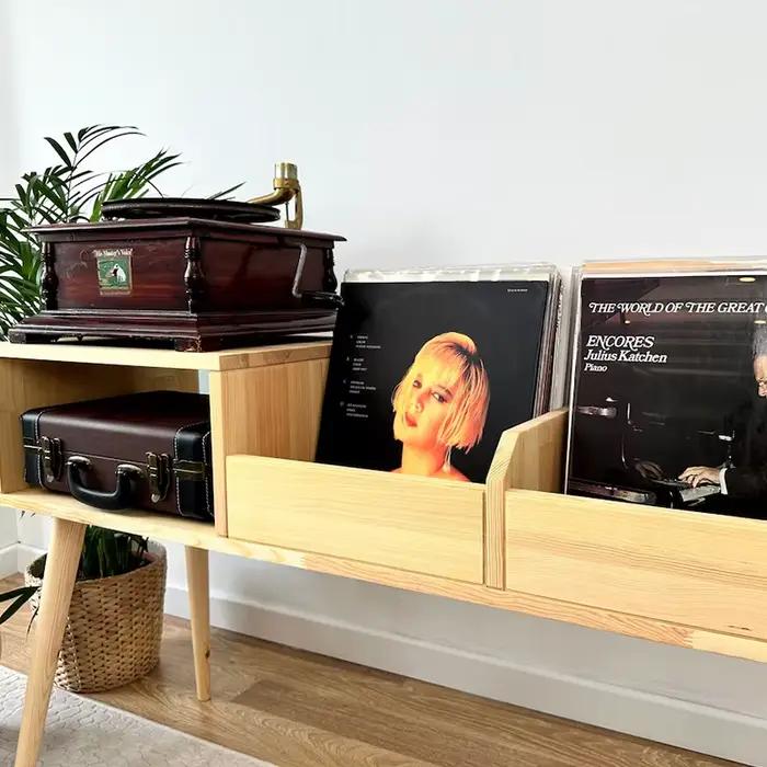 Support pour tourne-disque en bois, meuble de style panneau en contreplaqué, mobilier moderne pour salon, meubles sur mesure pour la maison, console robuste