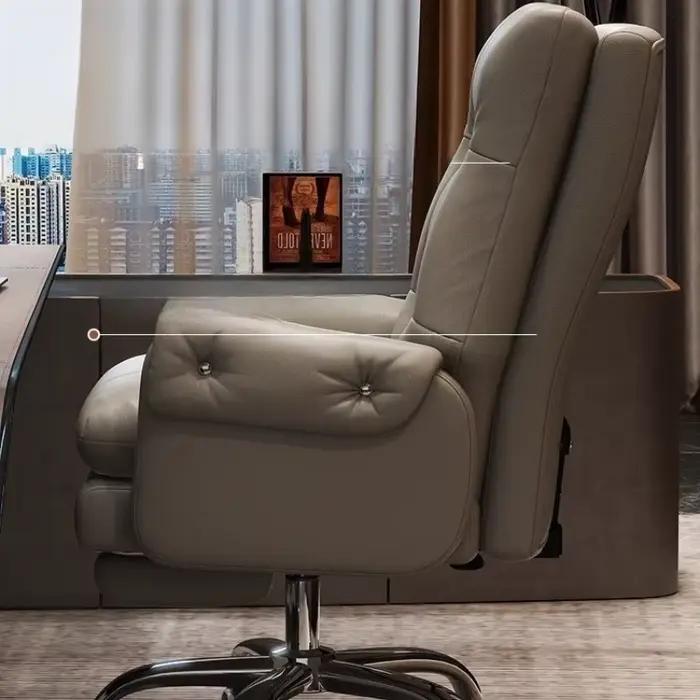 Chaise de bureau moderne en cuir véritable avec fonction de levier de pied pour un confort optimal et une belle apparence pour bureau ou maison