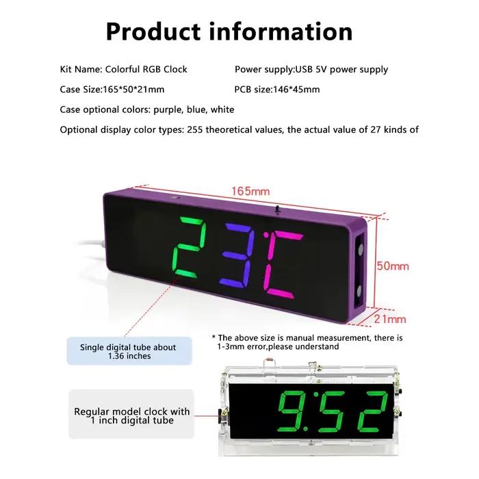 Horloge de bureau numérique carrée élégante avec kit DIY pour construction, affichage date et température, et exercice de soudure pour amateurs de bricolage et étudiants
