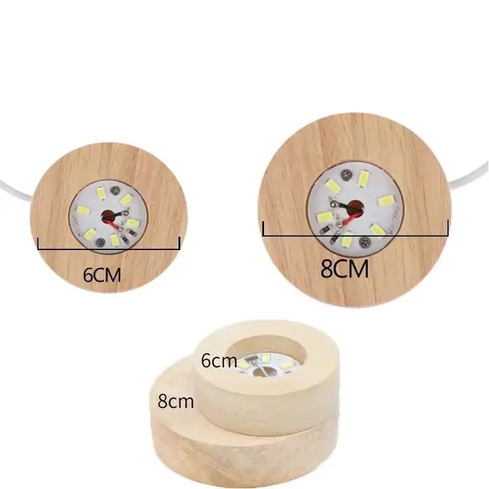 Lampe de table ronde en bois alimentée par USB avec base d'éclairage LED