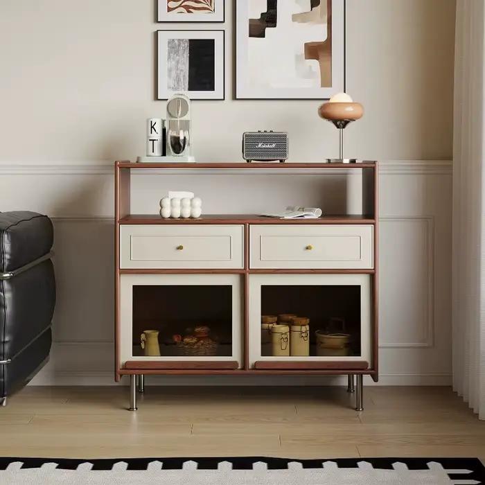 Meubles de rangement d'angle de luxe en bois massif, style Bauhaus cannelé, pour cave à vin et divertissement, mobilier nordique