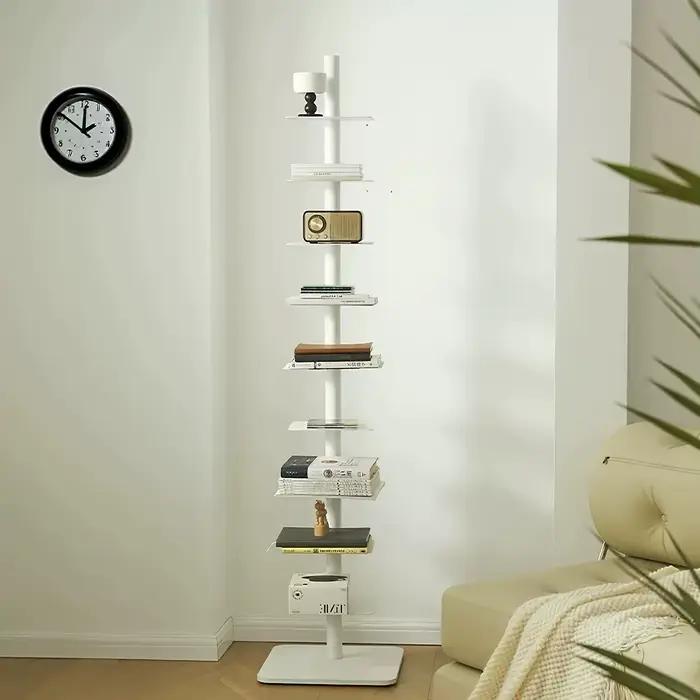 1 étagère d'angle rotative en métal blanc – Présentoir peu encombrant à 9 couches