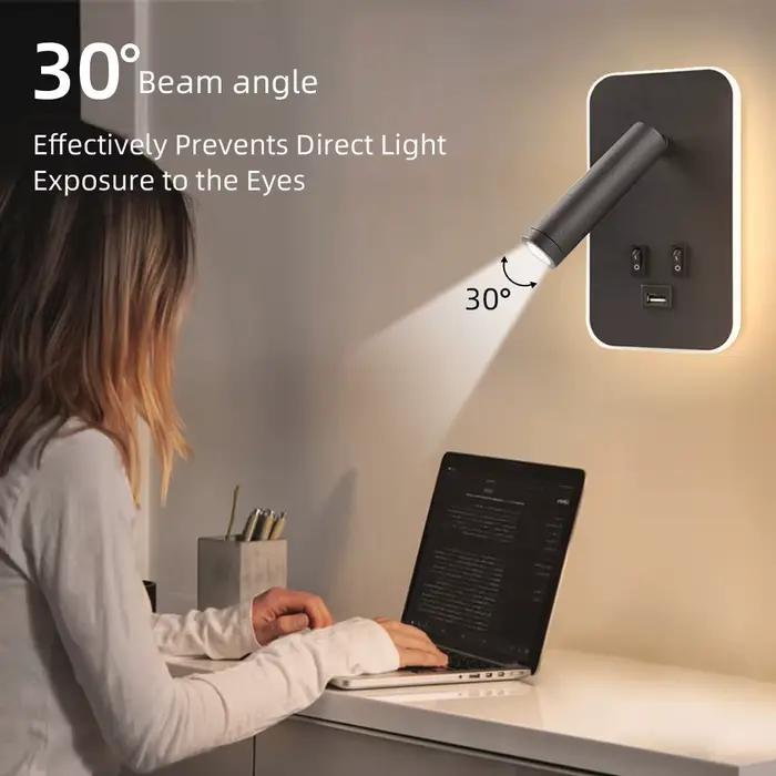 Applique murale avec port USB rechargeable, lampe de lecture LED pour chevet, éclairage mural rotatif pour chambre à coucher, applique murale pour salon, décoration intérieure