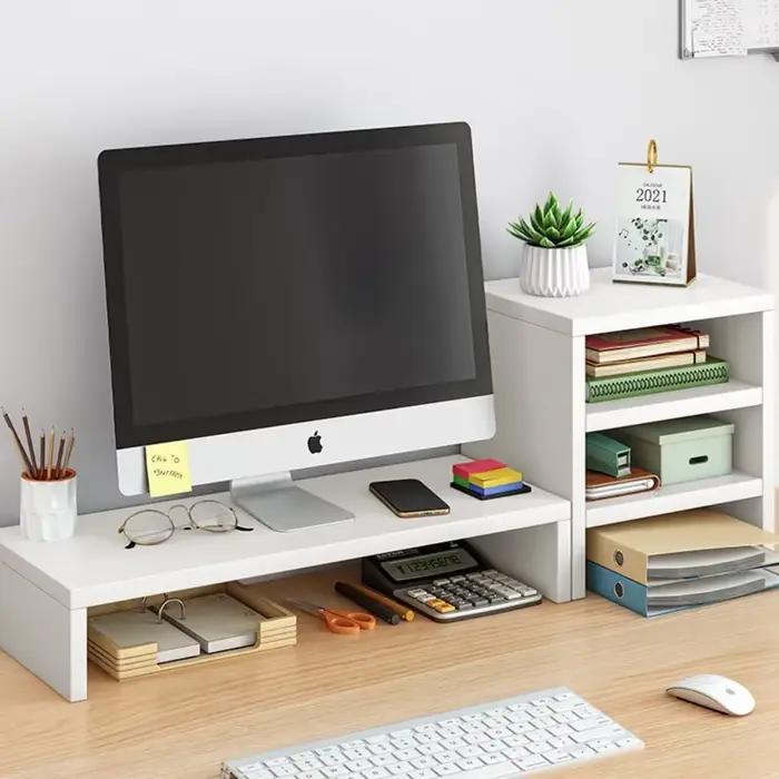 Support de rehaussement pour ordinateur de bureau avec rangement intégré, polyvalent et élégant pour améliorer la posture et l'organisation du bureau
