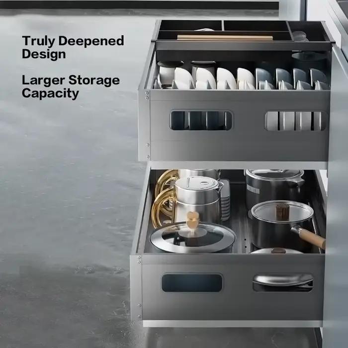 Étagère de rangement robuste et résistante en acier inoxydable 304 à double tiroir coulissant sous l'évier pour bols, assiettes et ustensiles de cuisine