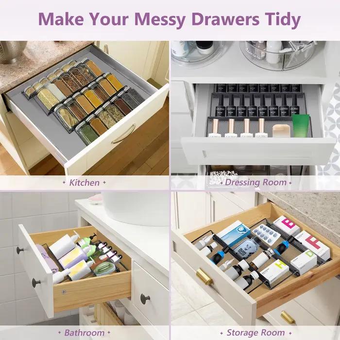 Tiroir à épices à 4 niveaux, étagère de tri, organisateur réglable, pots à épices, plateau de tiroir, armoire d'assaisonnement extensible, cuisine