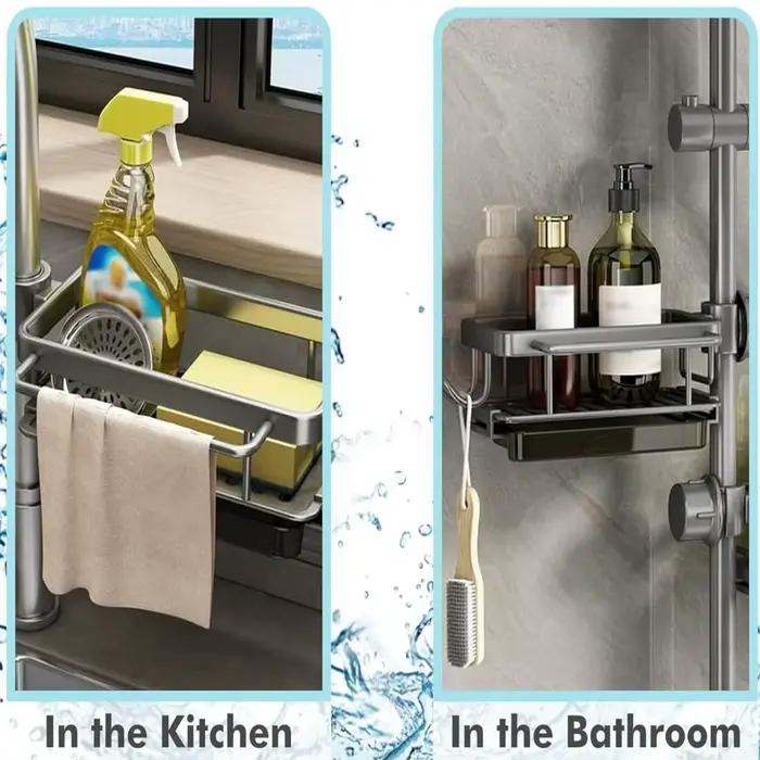 Étagères de rangement pour pomme de douche de salle de bain, support de rangement réglable pour robinet d'évier de cuisine, équipé d'un plateau d'eau, accessoires de salle de bains