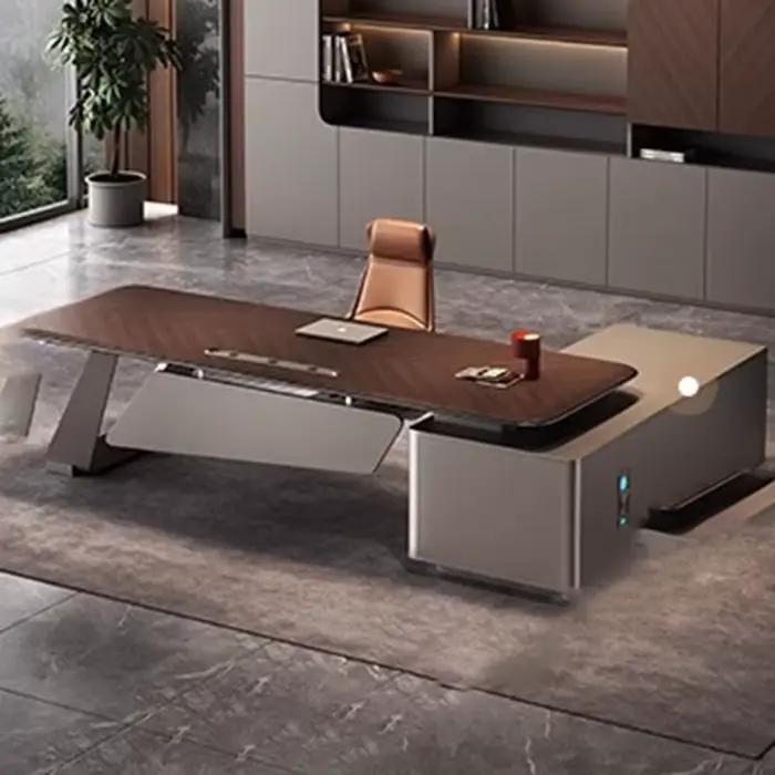 Table de bureau en forme de L moderne avec armoire et étagère pour clavier pour bureau de direction et salles de conférence