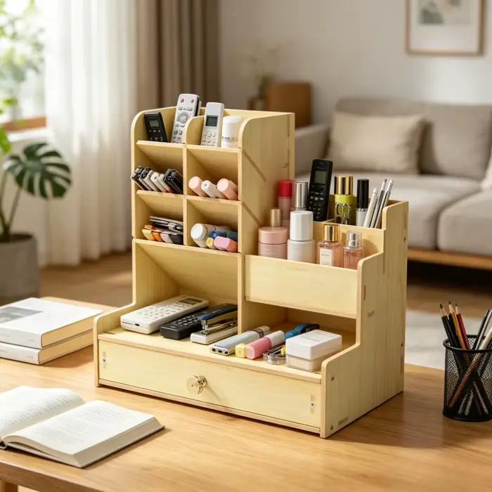 Organisateur de bureau en bois tendance avec tiroir