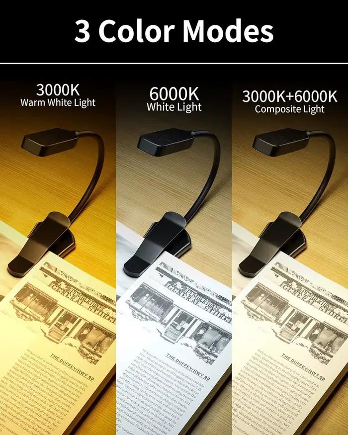 Lampe de lecture rechargeable LED pour lire au lit avec trois températures de couleur pour le soin des yeux occasions spéciales lecture avant de dormir étudiant travail nocturne