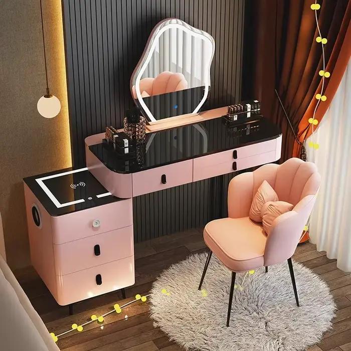 Table de toilette européenne de luxe avec rangement pour chambre à coucher, chaise de bureau et coiffeuse – Mobilier tendance