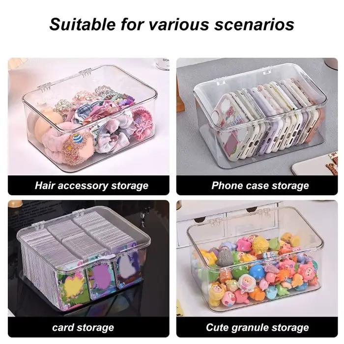 Boîte de rangement en plastique, boîte de rangement couverte, conteneur de rangement de bureau à couvercle rabattable, fournitures de bureau, papeterie, rangement de cosmétiques