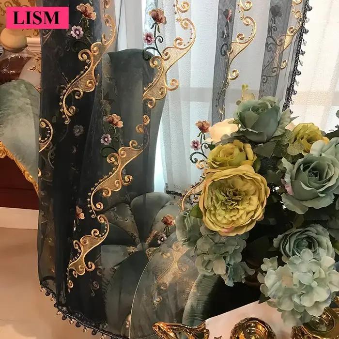 Nouveau Style chambre salon baie vitrée rideau de gaze française blanc bleu Style européen luxe rétro brodé dentelle Tulle vente