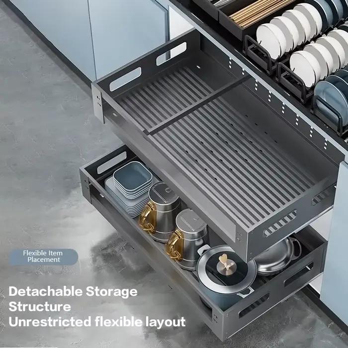 Étagère de rangement robuste et résistante en acier inoxydable 304 à double tiroir coulissant sous l'évier pour bols, assiettes et ustensiles de cuisine