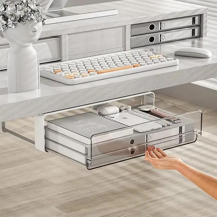 Boîte de Rangement Auto-Adhésive Cachée Sous Table, Armoire de Bureau, Rangement de Cosmétiques Moderne Boîte de Rangement Réutilisable Plastique Brillant Pour Bureau, Armoires, Cuisine Occasions Spéciales