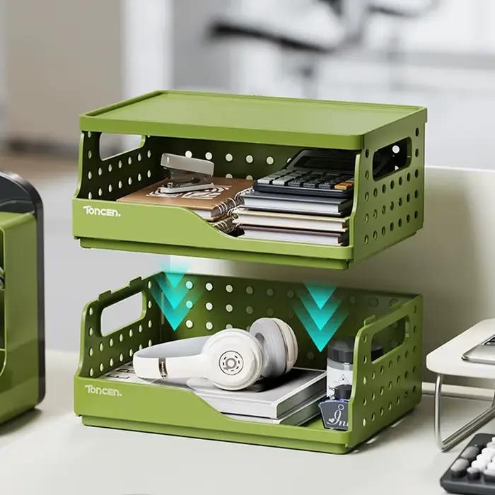 Organisateur de bureau élégant et robuste à 3 niveaux avec 2 grands + 2 petits compartiments – Boîte de rangement