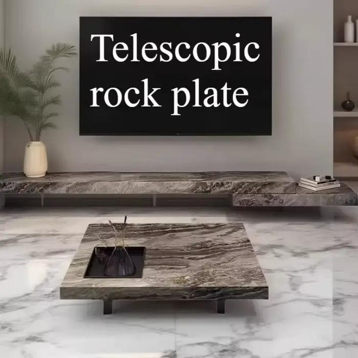Meuble TV moderne en bois avec finition pierre pour salon élégant et contemporain - OVOZI