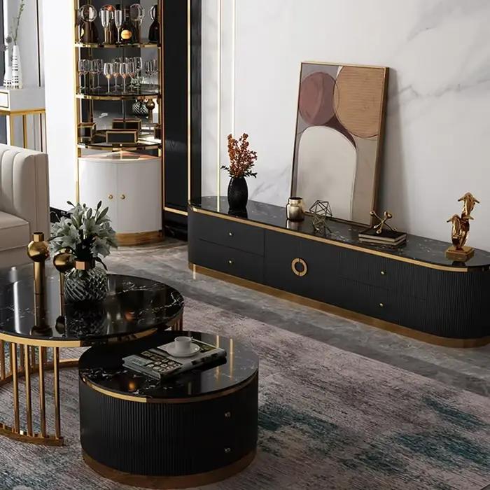 Meuble de salon moderne en bois de pin avec finition en pierre pour support TV et rangement élégant pour femme et homme occasions spéciales