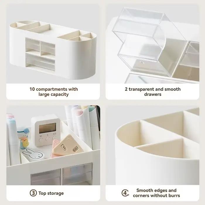 Porte-stylo en plastique multifonctionnel boîte de rangement de bureau organiseur de papeterie élégant pour bureau professionnel et étudiant