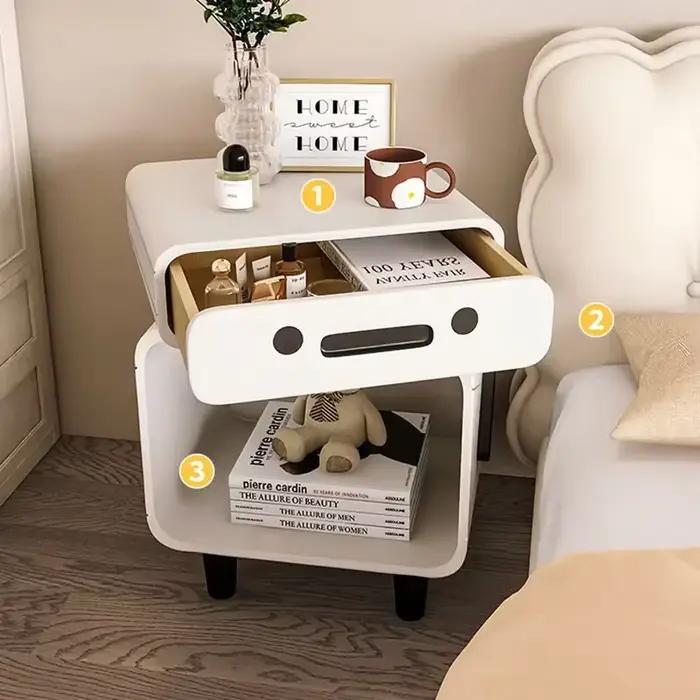 Table de nuit tendance en blanc ou rouge pour chambre à coucher minimaliste et kawaii avec rangement de luxe et design moderne pour femmes et hommes occasions spéciales-decoration-chambre-moderne-luxe-minimalisme-kawaii
