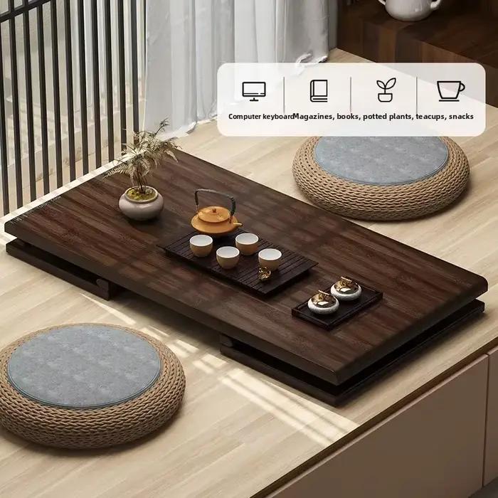 Table basse pliante de style chinois moderne pour balcon, table à thé tatami Nanzhu, table kang japonaise, petite table de fenêtre en baie.