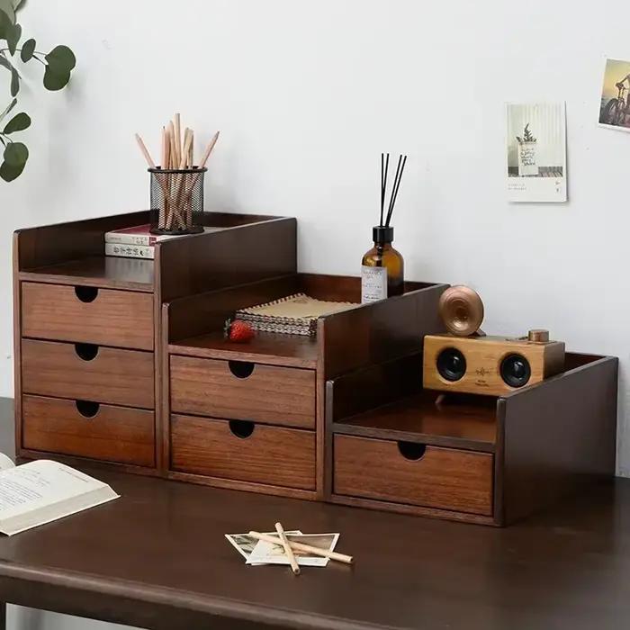 Boîte de rangement de bureau en bois massif