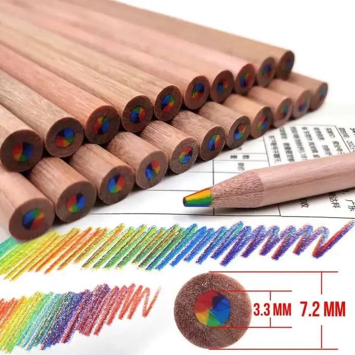 Crayon rond arc-en-ciel créatif 7 couleurs, 1 pièce, papeterie fournitures scolaires et de bureau, prix étudiant Kawaii Simple