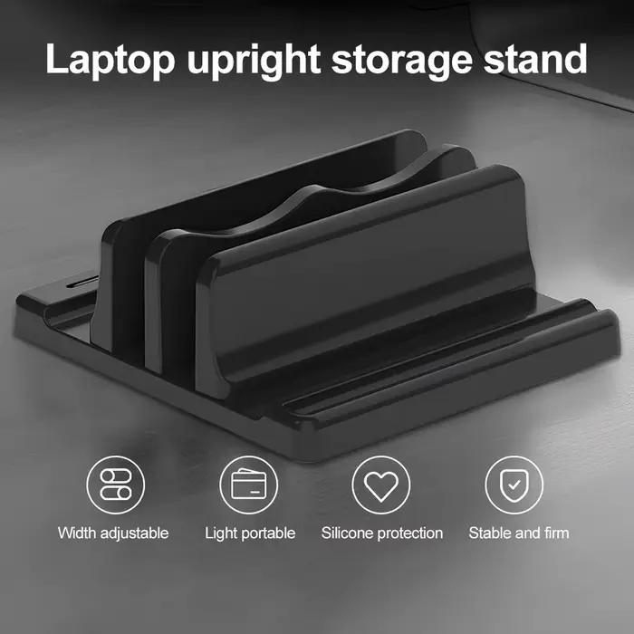 Support vertical pour ordinateur portable en ABS, permettant de gagner de la place sur le bureau, facile à placer, accessoires informatiques, largeur réglable, rangement pour bureau