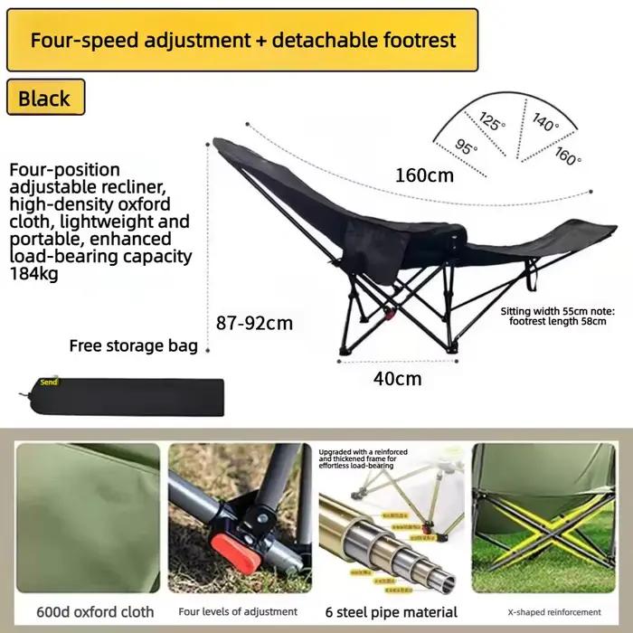 Chaise de plage pliable robuste de 300 livres avec hauteur réglable et dossier croisé - Chaise d'extérieur portable pour le camping, la pêche