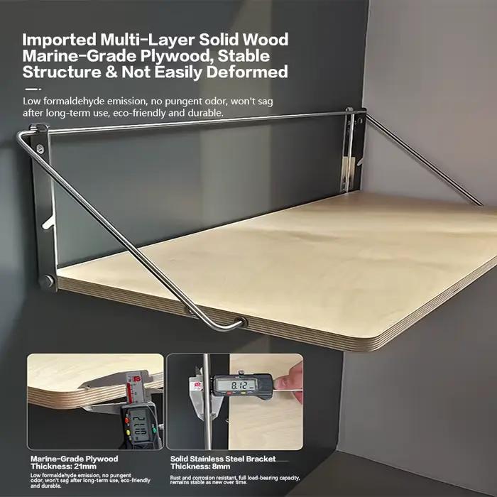 Bureau mural pliable en contreplaqué marin pliable pour gagner de l'espace chez soi et au bureau style industriel élégant pour petits espaces et grands usages