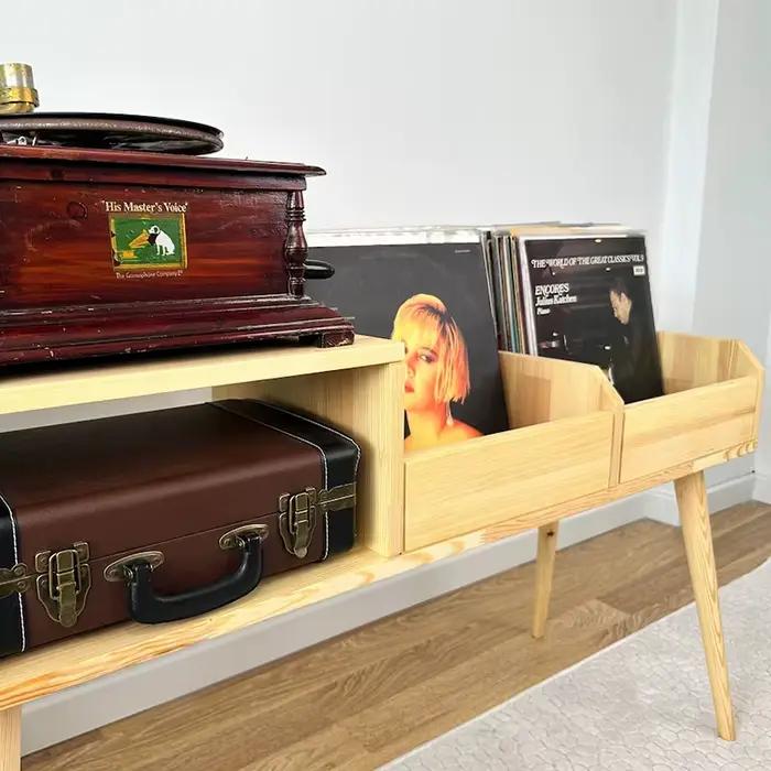 Support pour tourne-disque en bois, meuble de style panneau en contreplaqué, mobilier moderne pour salon, meubles sur mesure pour la maison, console robuste