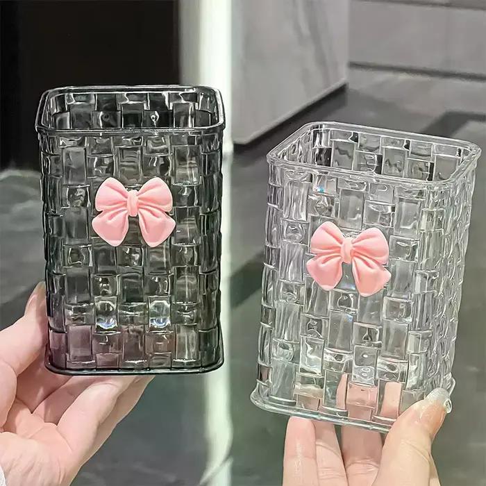 Porte-stylo et boite de rangement avec decoration en forme de noeud et panier de rangement pour bureau en gris foncé ou prune pour organisateur de bureau et cadeau d'affaire