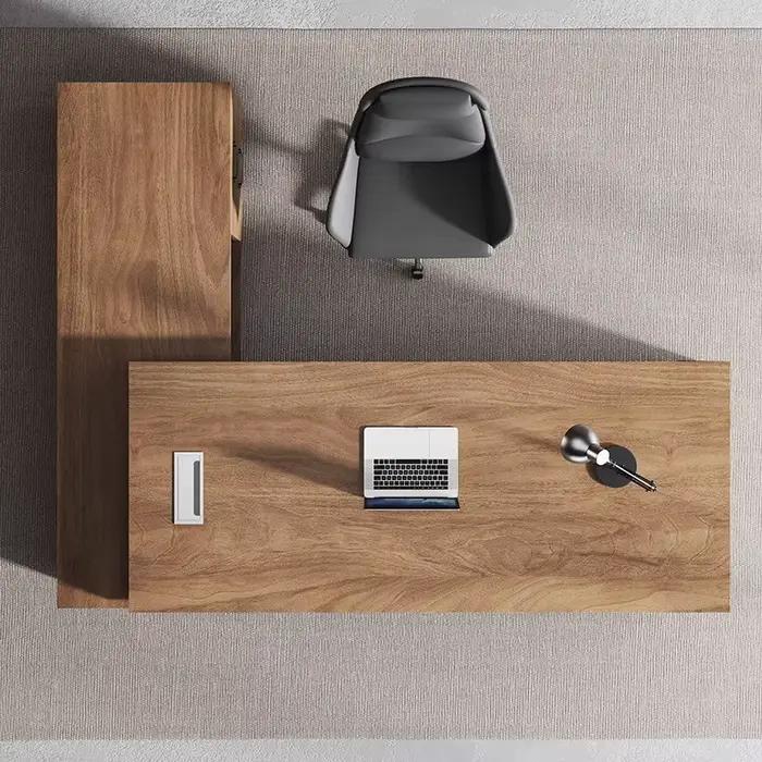 Bureau d'étude en bois melamine moderne avec tiroir auxiliaire pour bureau de direction et espace de travail à domicile