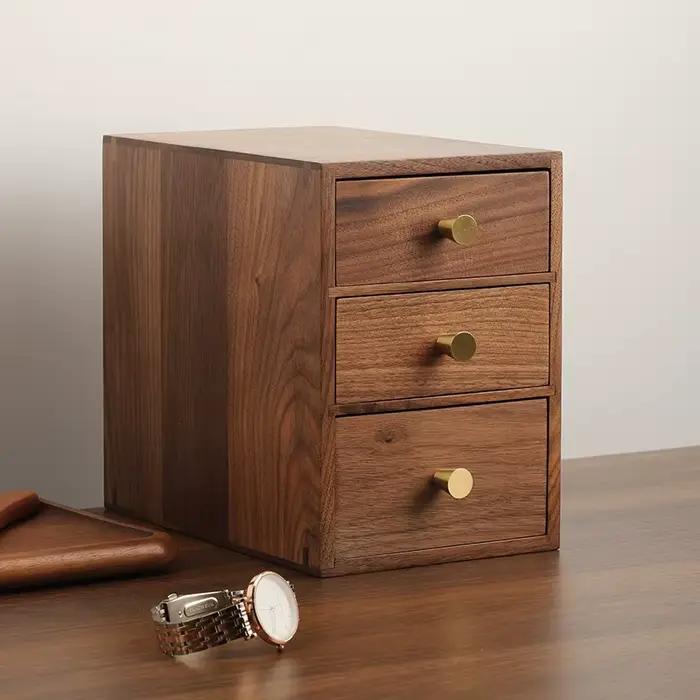 Petite table basse de bureau en bois de noyer style tiroir rétro pour rangement d'ornements et organisation du bureau