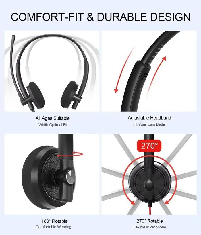 HROEENOI WRHW03N Centre d'appels USB casque filaire voix claire suppression du bruit