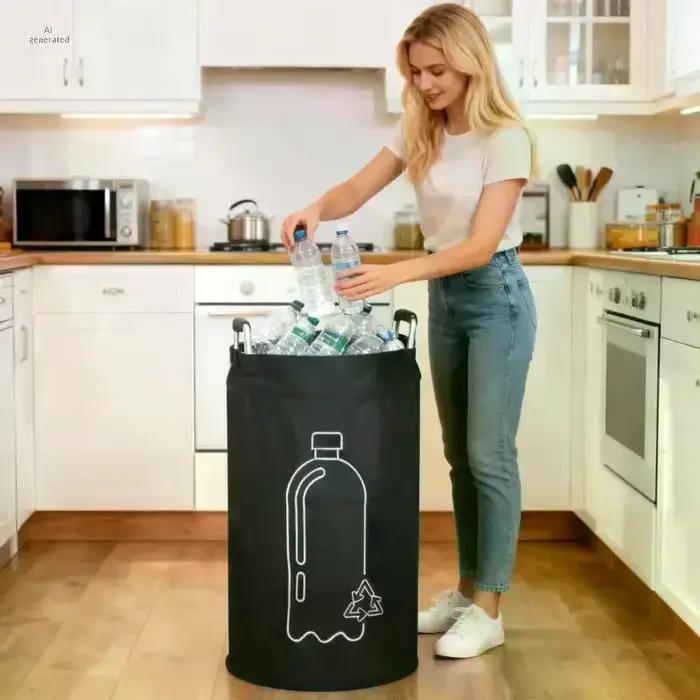 Panier de rangement pliable robuste avec poignée en aluminium, idéal pour la collecte de grandes bouteilles vides
