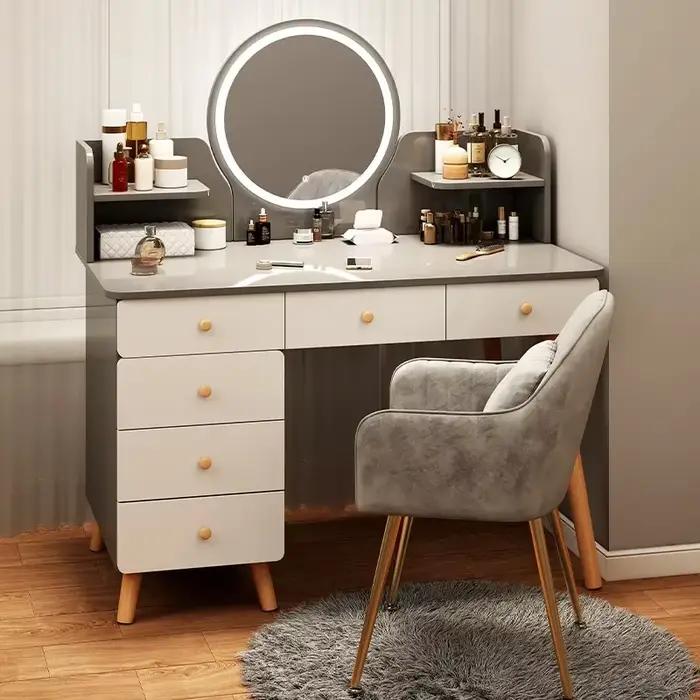 Table de maquillage multifonctionnelle avec tiroirs et tabouret de maquillage pour chambre à coucher design moderne minimaliste