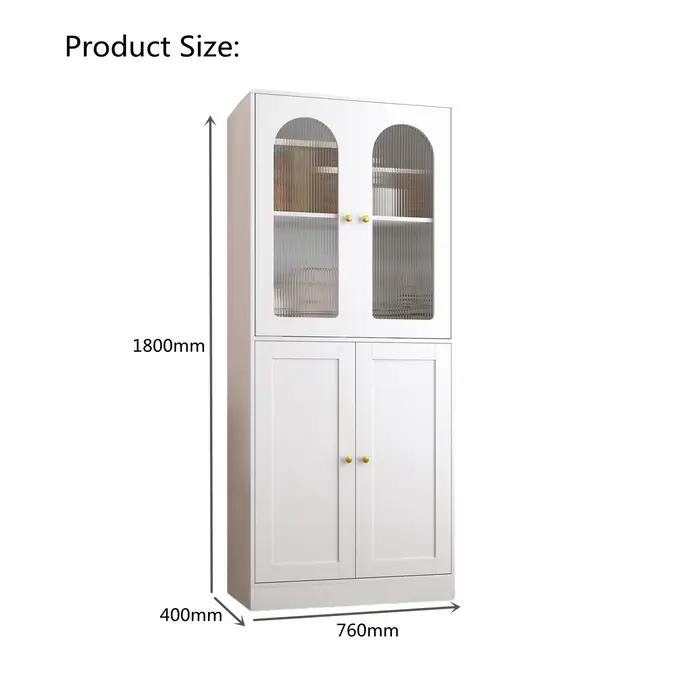 Blanc 4 portes salon affichage armoire de rangement cannelé porte en verre bibliothèque 1.8m étagère en bois moderne meubles de maison armoires