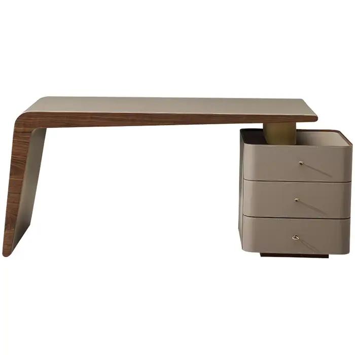 Bureau élégant en noyer noir avec finition en cuir pour bureau et décoration de la maison minimalistes italiens