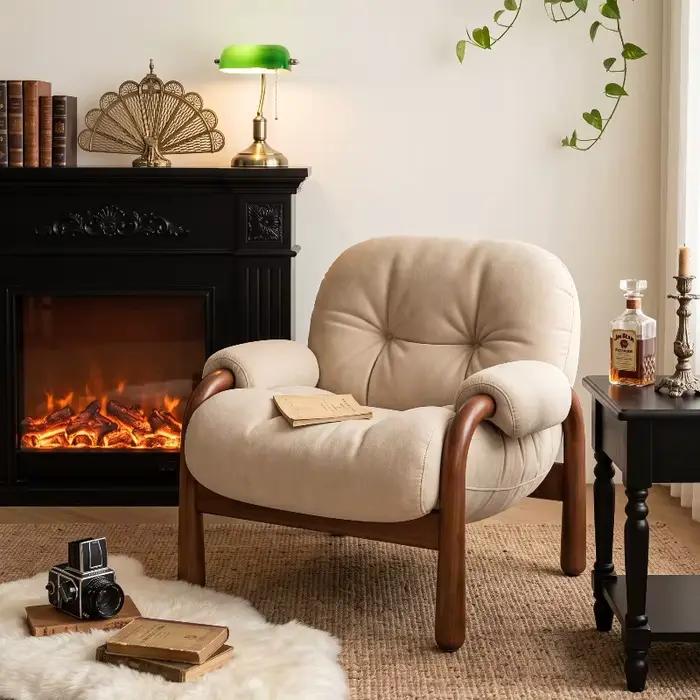 Fauteuil de Salon Vintage en Bois Massif avec Support Dorsal pour Balcon, Chaise de Coiffeuse, Fauteuils de Sol de Loisirs, Mobilier de Chambre de Luxe