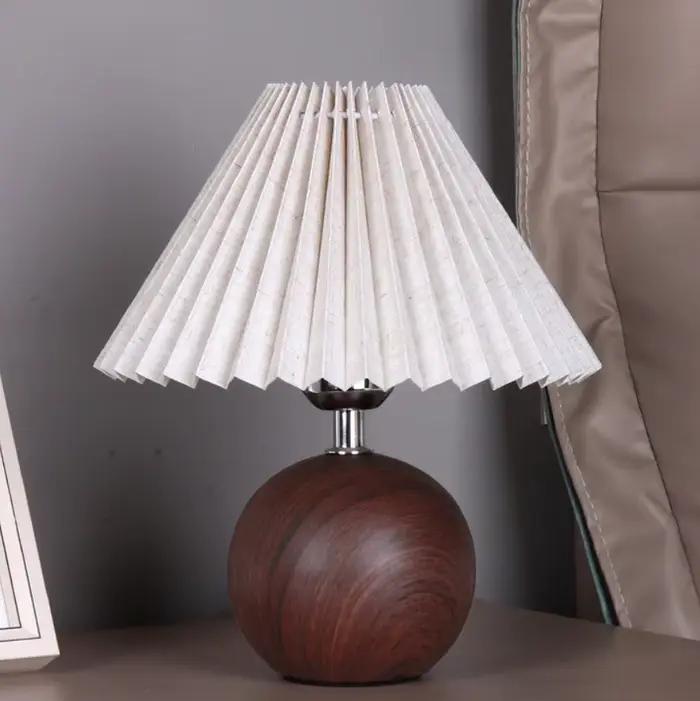 Lampe de chevet en noyer plissée circulaire USB pour chambre décoration veilleuse bleu brun orange atmosphère apaisante chambre enfant salon thé hôtel cadeau occasion spéciale