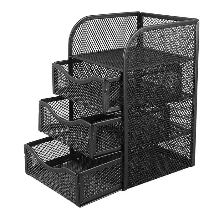 Organisateur de bureau en maille métallique noir multifonctionnel pour rangement efficace et élégant des fournitures de bureau et autres articles individuels occasions professionnelles et personnelles